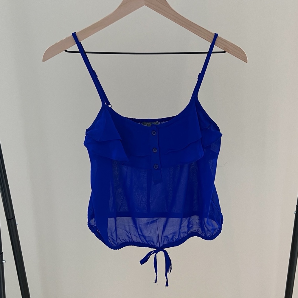 Royal Blue Sheer Ruffle Crop Top